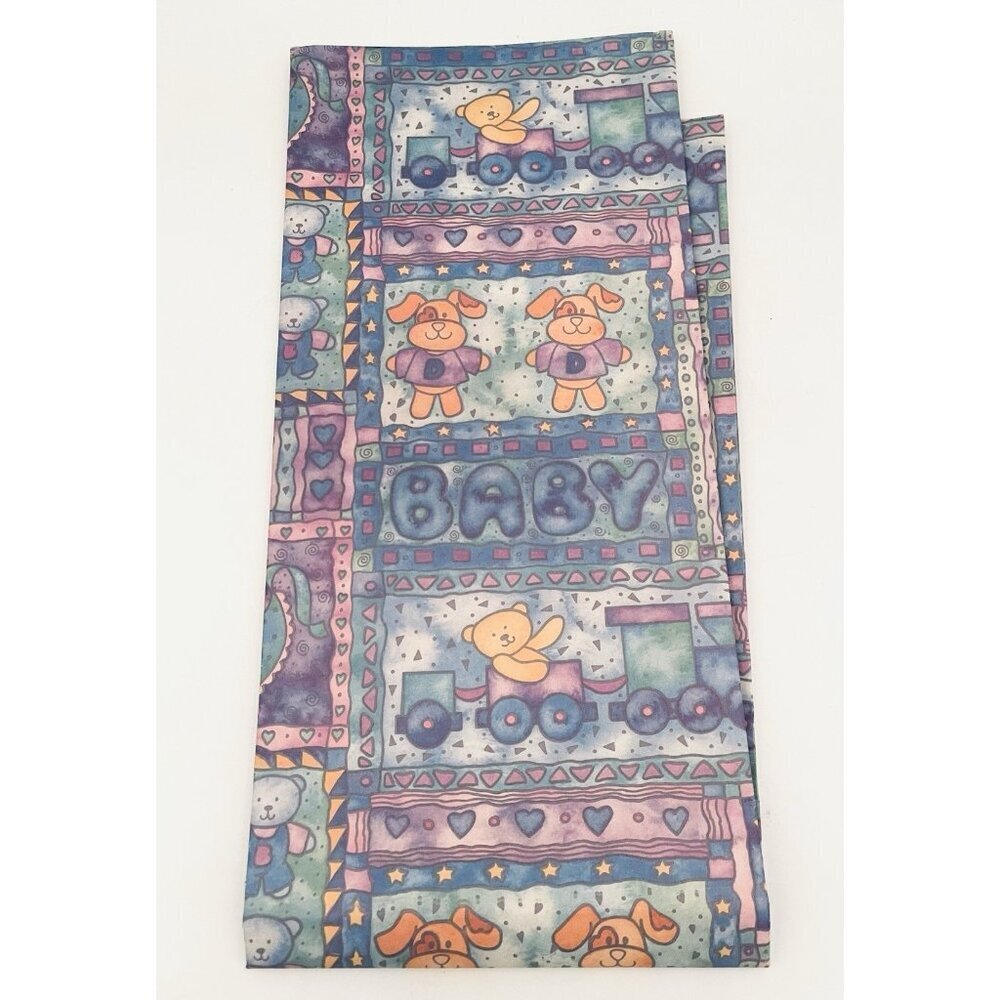 Vintage Baby Boy Gift Wrap Blue Wrapping Paper 2 Full Sheets 39x27 Patchwork